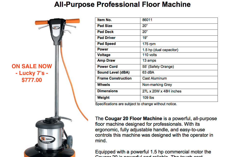 Cougar 2022 Floor Machine – $777.00